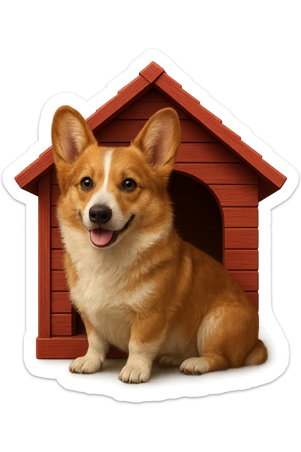 Make the dog house red and make the corgi look even more realistic in an emoji style. Keep the background transparent. sticker