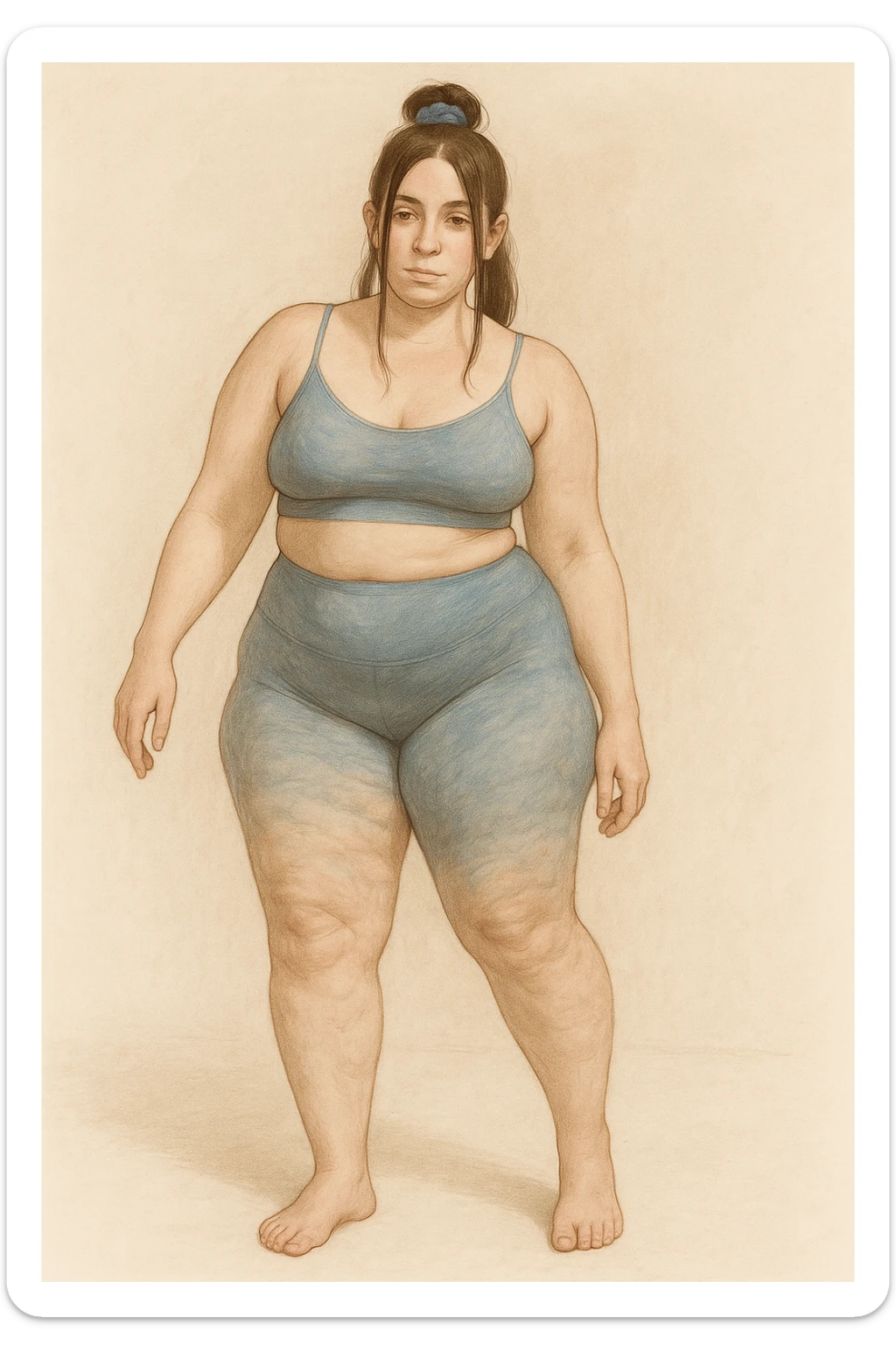 Realistic anatomical illustration of a woman with mild hip asymmetry, water retention, and cellulite, viewed in a soft, educational, body-positive way. sticker