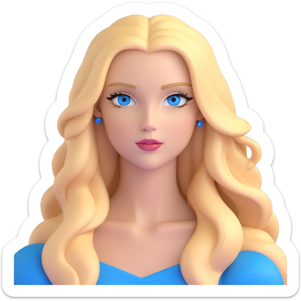 Sophisticated blonde European supermodel with long golden hair, striking blue eyes, high fashion pose sticker