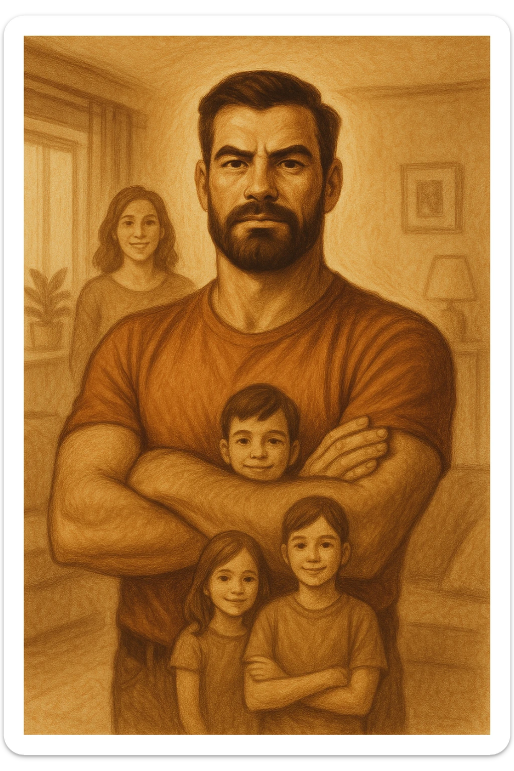 UOMO A BRACCIA CONSERTE CHE TRASMETTE PROTEZIONE PER LA SUA FAMIGLIA sticker