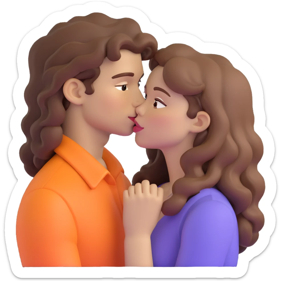 long light brown hair girl with pale skin and boy with dark curly hair and tanned skin kissing sticker