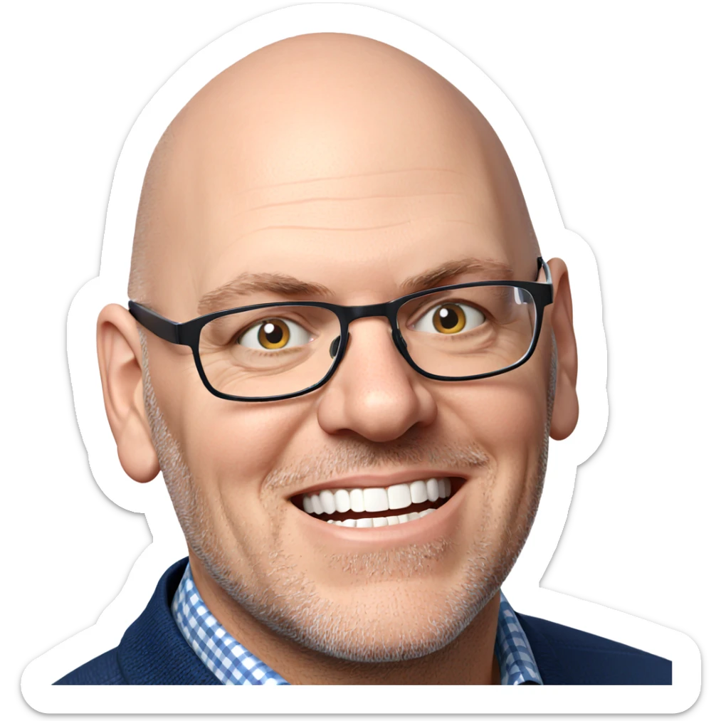 smiling bald man with glasses sticker