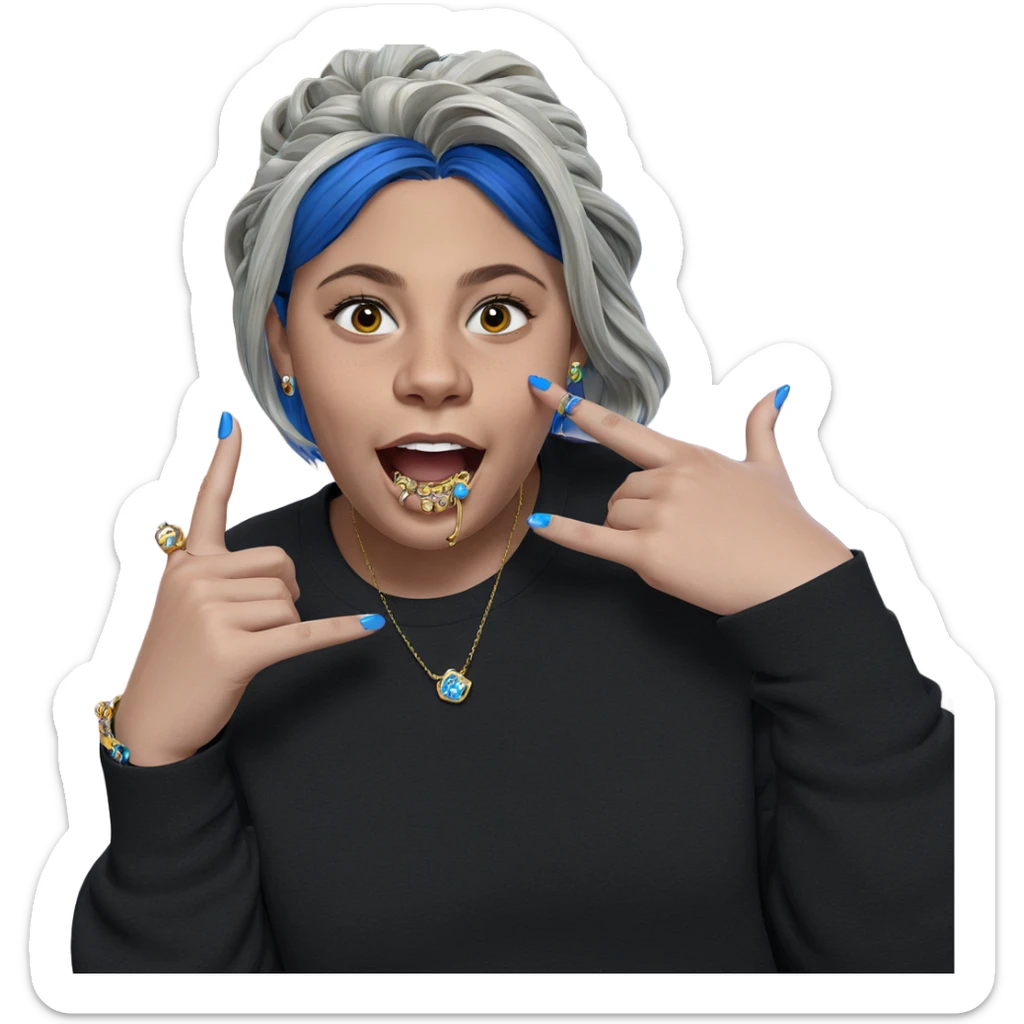 blue-haired girl with jewelry sticker