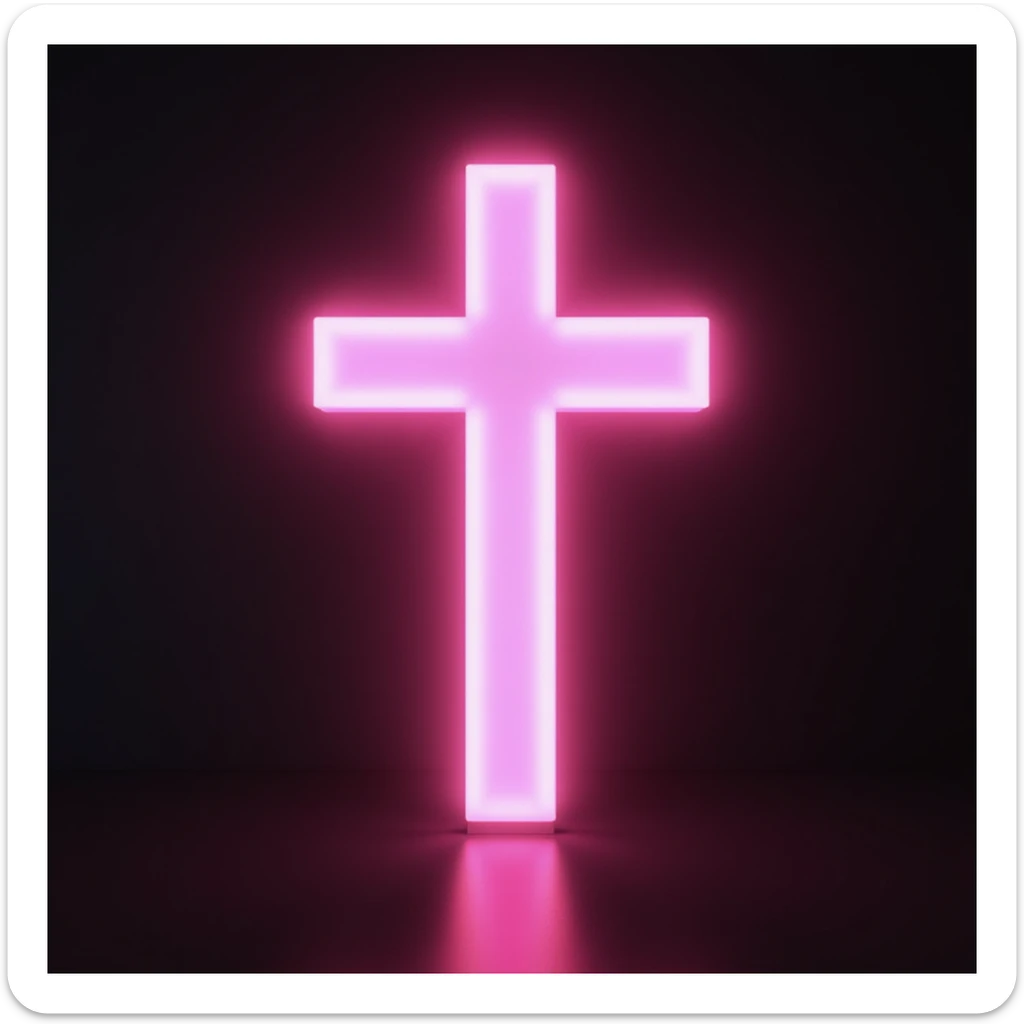 realistic gothic cross, pink with a glowing aura, photorealistic style, no background sticker