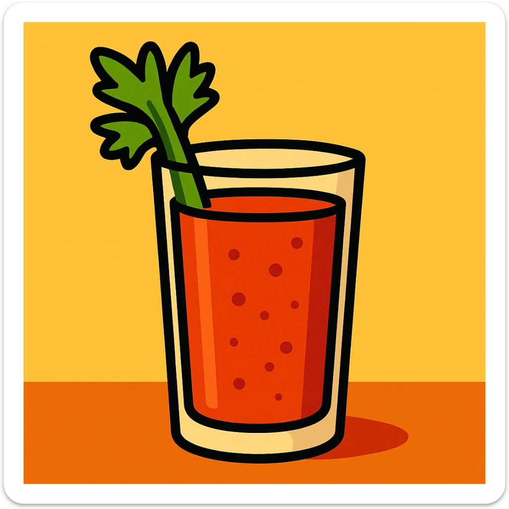 bloody mary cocktail in a tall glass, celery stalk, tomato juice color, simple background sticker