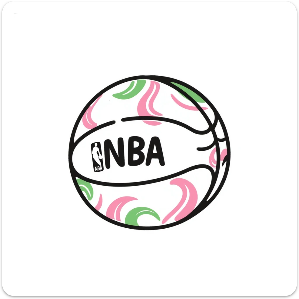Spalding basketball with NBA logo, white color with pastel pink and green swirls pattern sticker