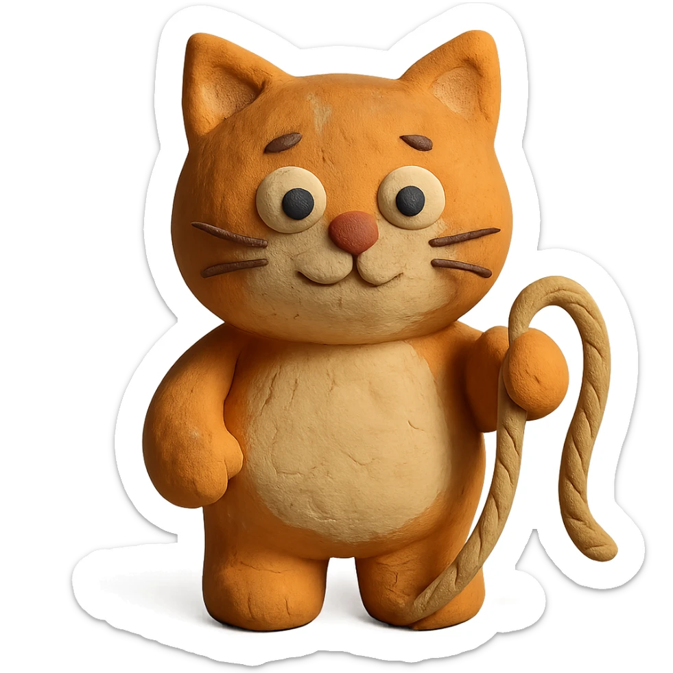 a cute cat holding rope in his hand sticker