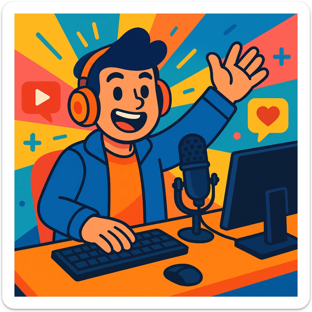 an online content creator, vibrant cartoon style sticker
