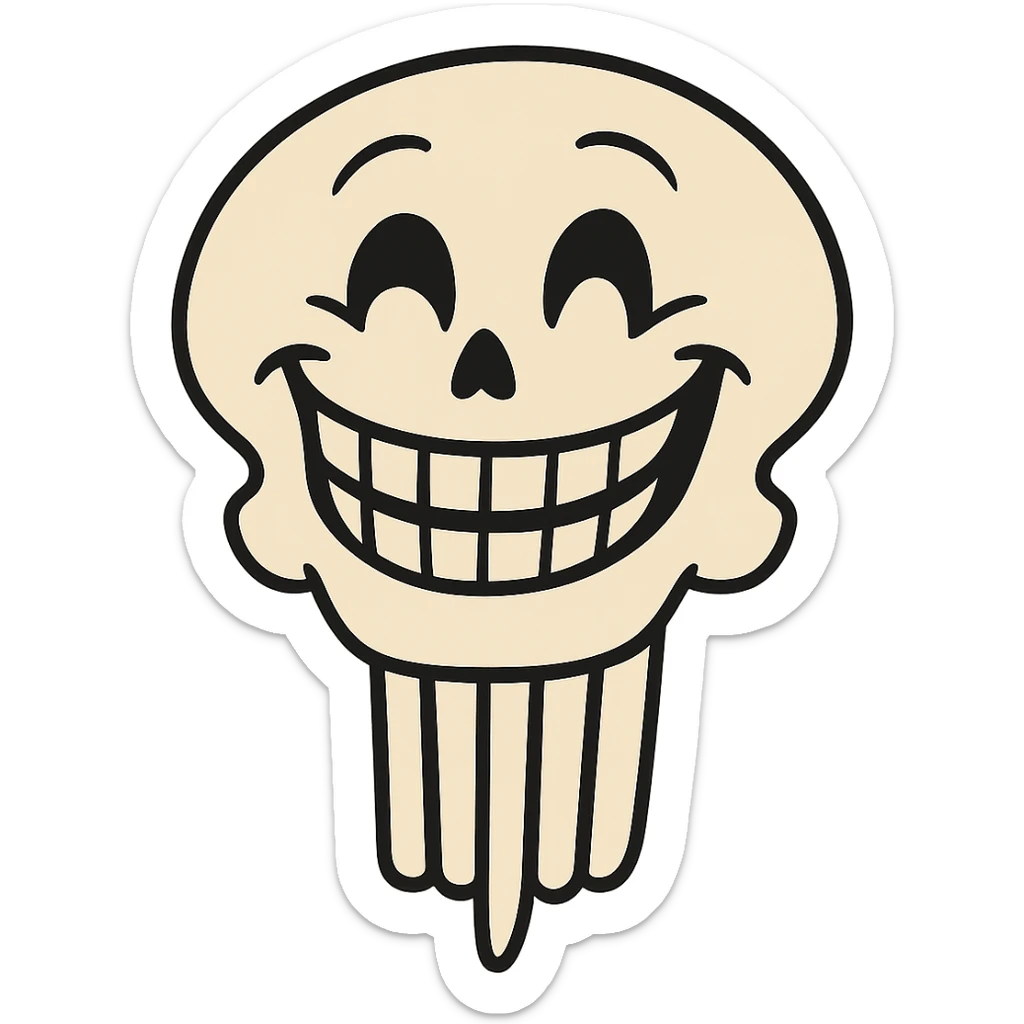 Add a lower jaw to complete the mouth and smile, keeping the skull happy and cheerful. Remove the background. sticker