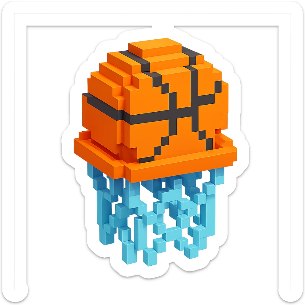 Voxel-style basketball in a net, variation 4 sticker