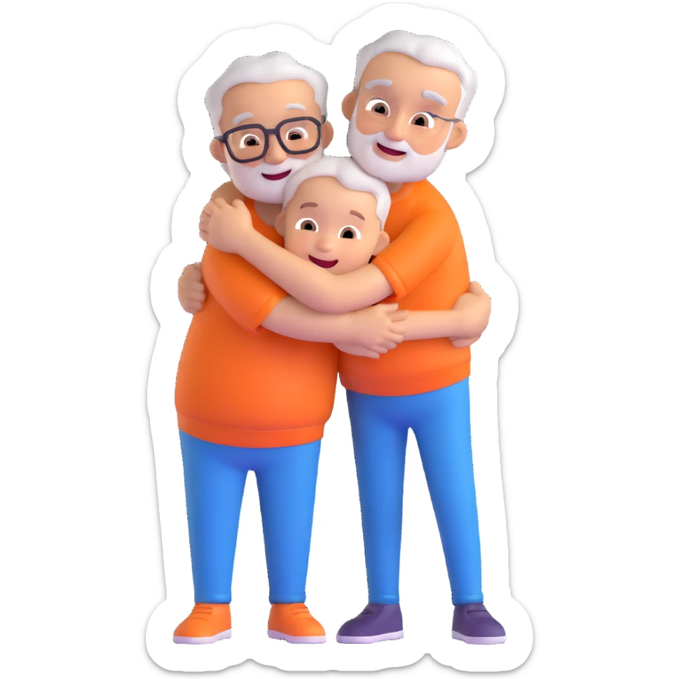 small kid giving a big hug to their granddad, cheerful and cute sticker