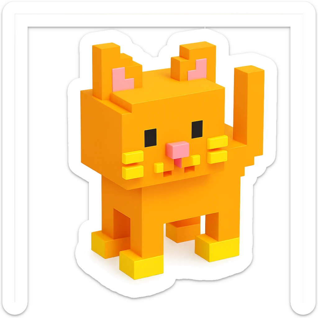 A voxel-style cat. sticker