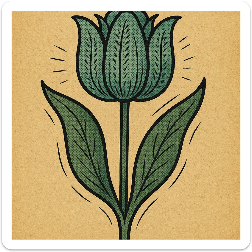 Create more vintage tulip illustrations in the style of an old-fashioned botanical print, with muted colors and classic detailing, resembling an old school comic book style illustration. sticker