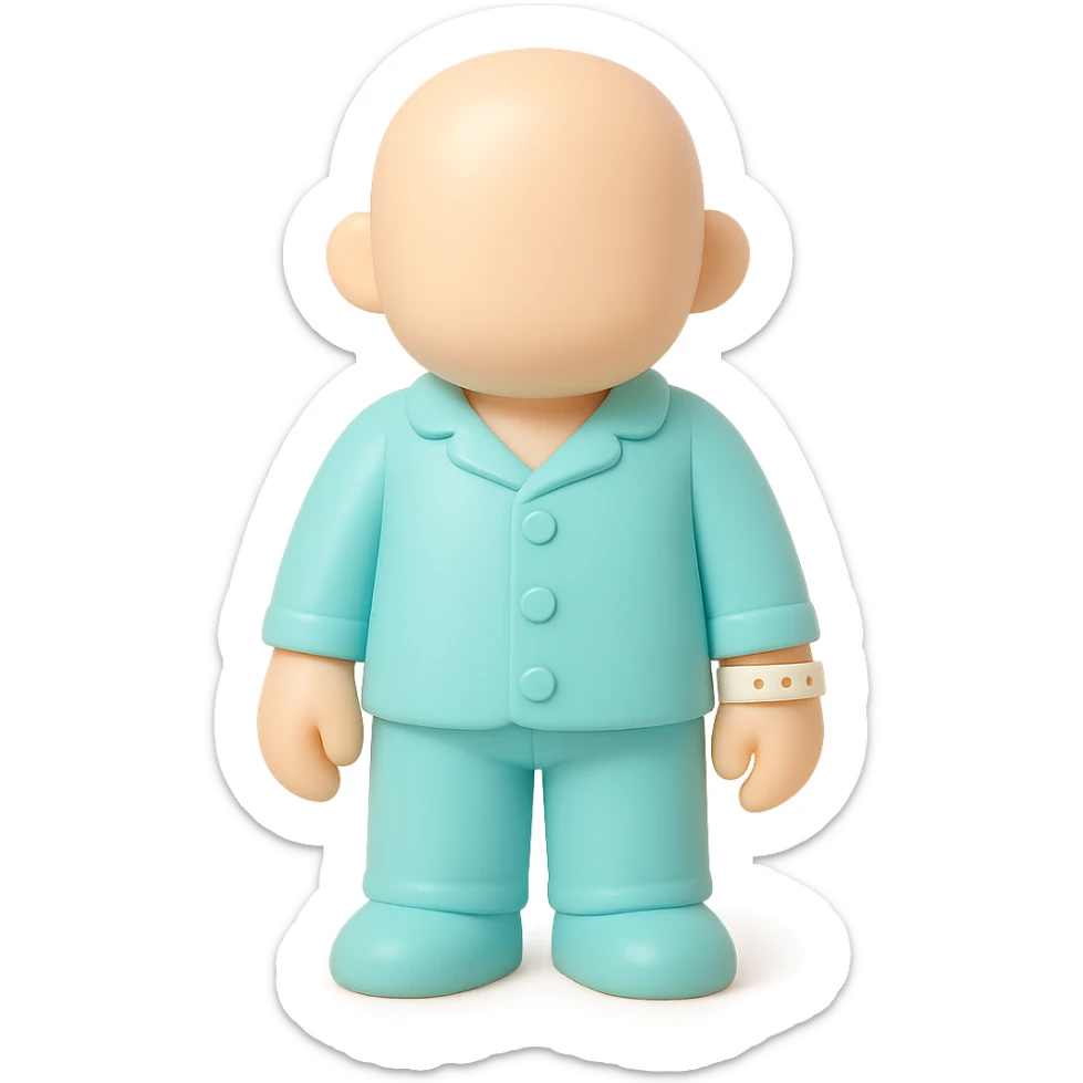 faceless adult figure in #6fe8f3 pajamas and a hospital wristband, minimalist professional vinyl toy figure style, clean and simple, suitable for a Discord role icon sticker