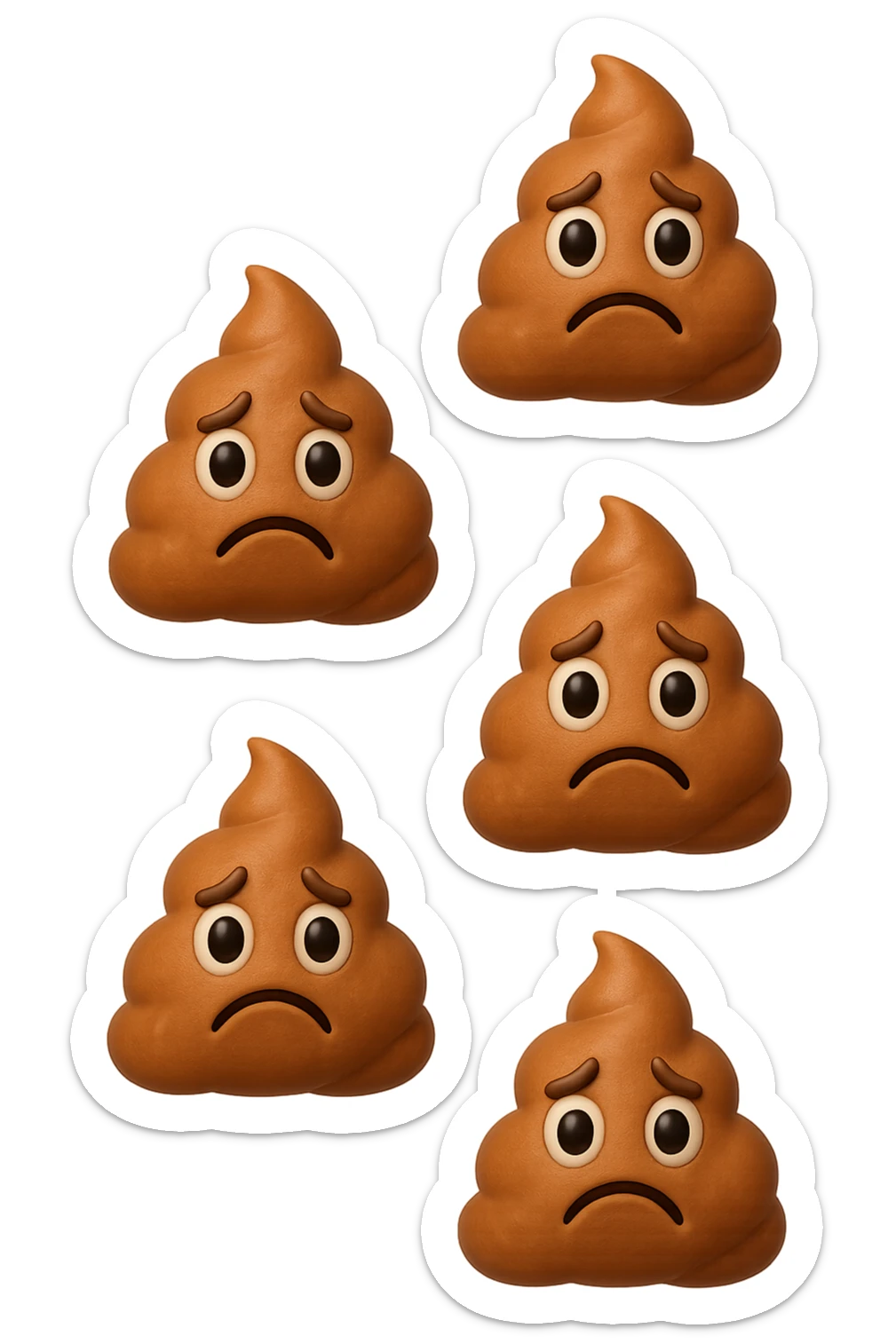 EMOJI STILE IPHONE 3D DI palline di cacca tristi che cadono dall'alto verticalmente, iperrealistico 4k sticker