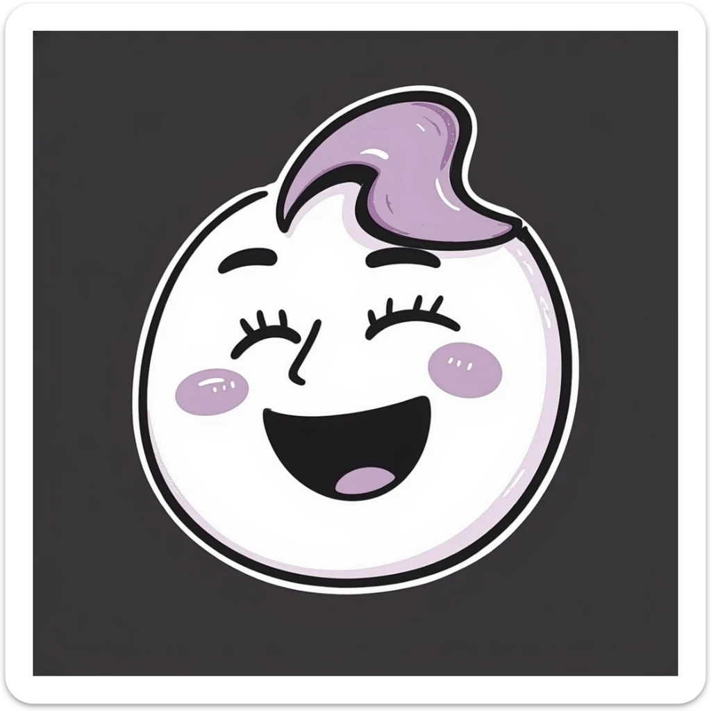 face with closed eyes, open mouth, and tears of joy emoji, hand-drawn chalk style, soft lilac color palette, rough doodle-like texture, looks like pastel chalk on a dark surface, aesthetic and emotional, suitable for Telegram channel sticker