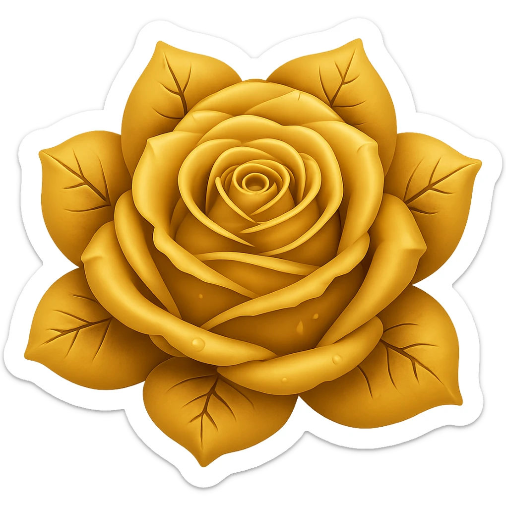 Make the blue icy rose look gold in the style of an emoji, with no background. sticker