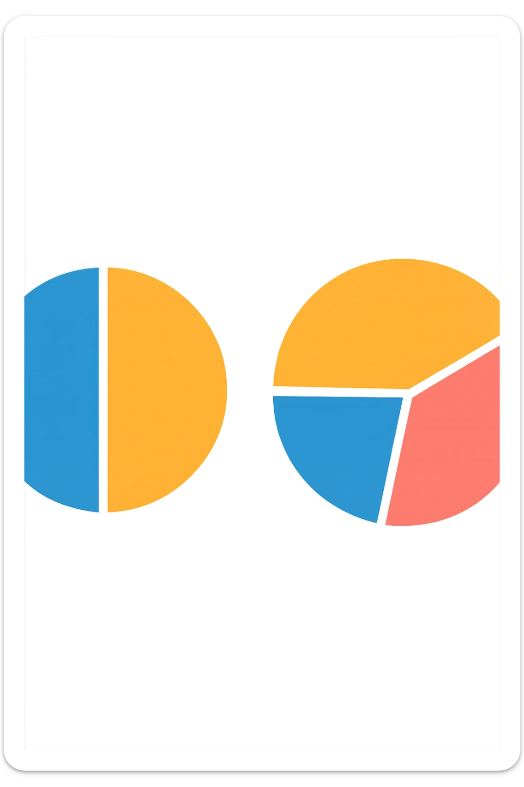 due grafici a torta, uno ha due spicchi e l'altro ne ha 3, isolati su sfondo bianco sticker