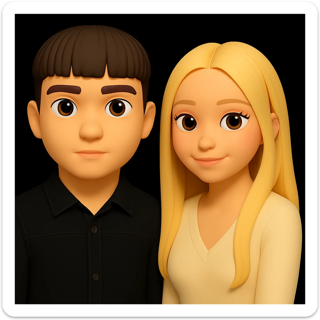 In the style of 3d-emoji, increase the free space between the guy and the girl, slightly separate them more, keep everything else unchanged. sticker