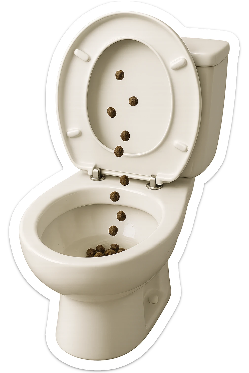 wc dentro cui cadono feci di animale a pallini, iperrealistico 4k sticker
