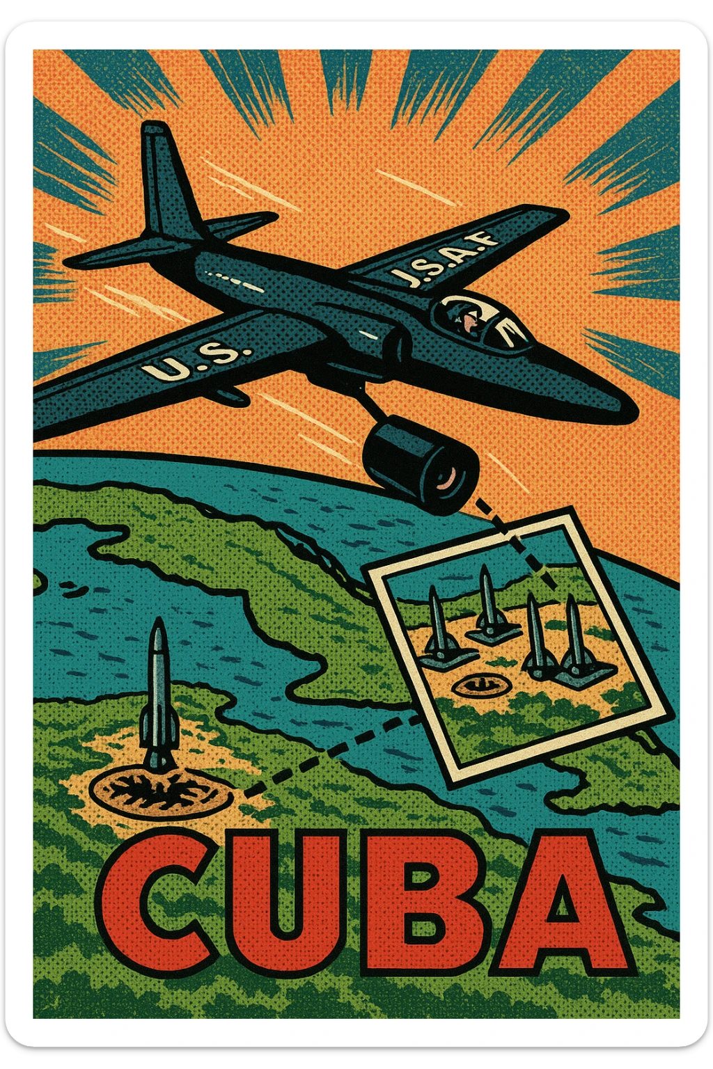 A 1960s USA Spy Plane taking pictures over Cuba showing missile launch pads sticker