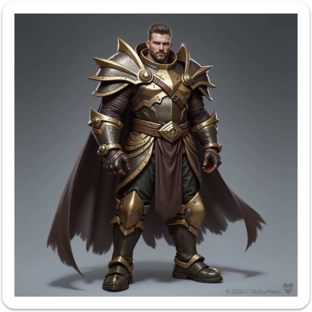 realistic fantasy style full body League of Legends-inspired champion, armored and powerful, face clearly visible sticker