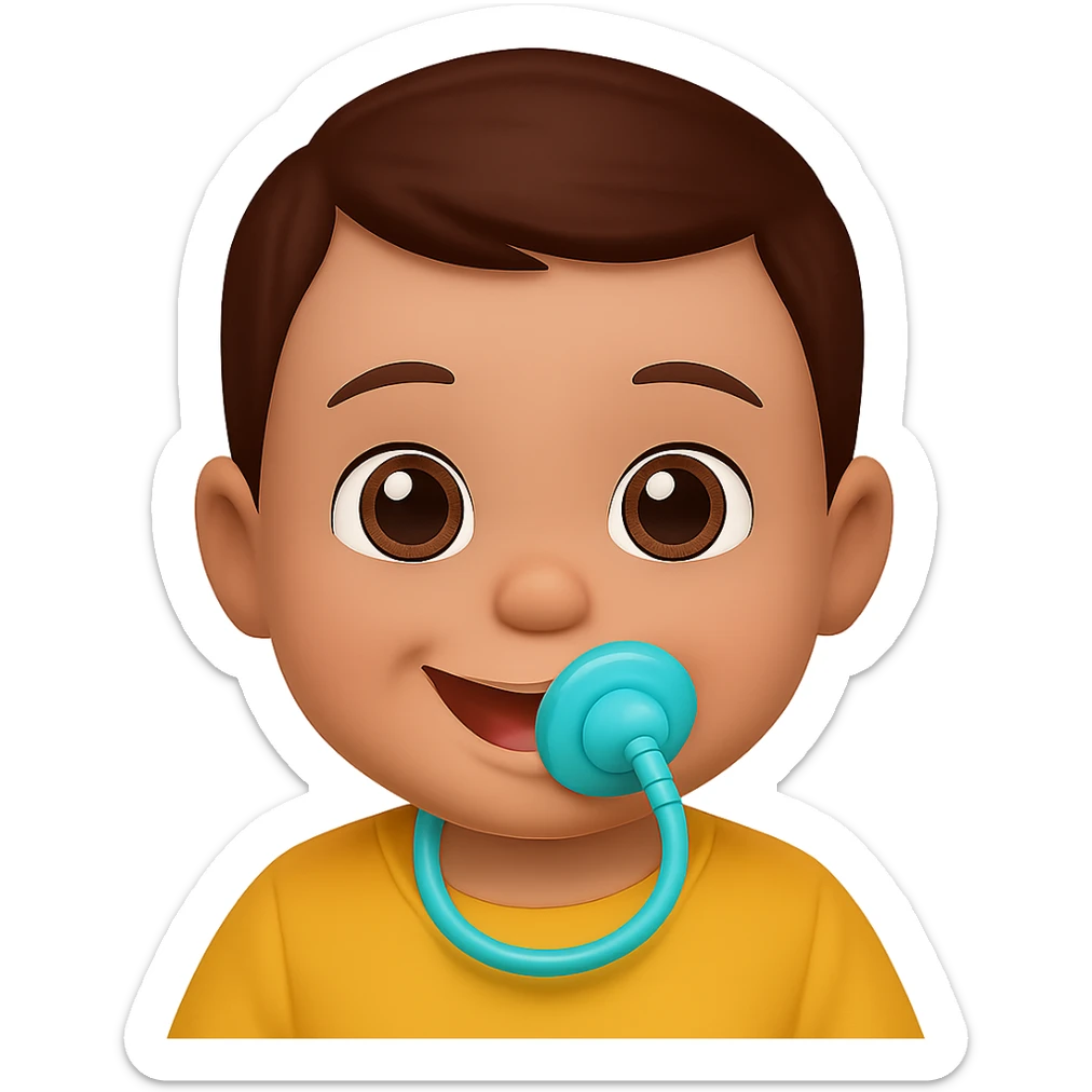Edit the emoji style baby with pacifier to have brown hair with no background. Keep the emoji style consistent and the background transparent. sticker