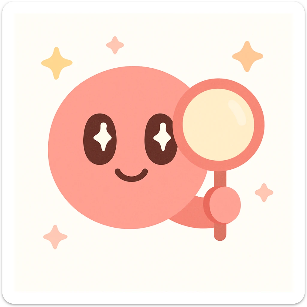 red emoji character holding a magnifying glass sticker