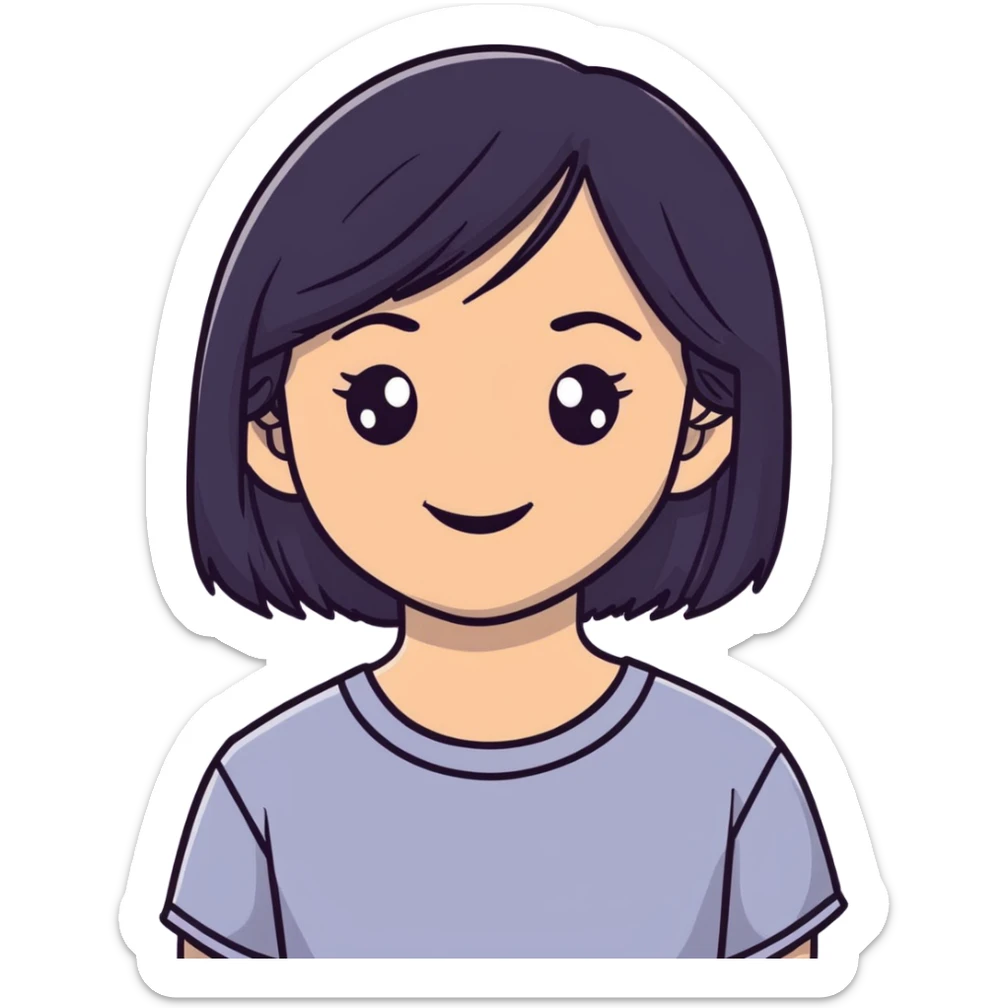lightskin young girl with black straight hair and dark eyes, smiling sticker
