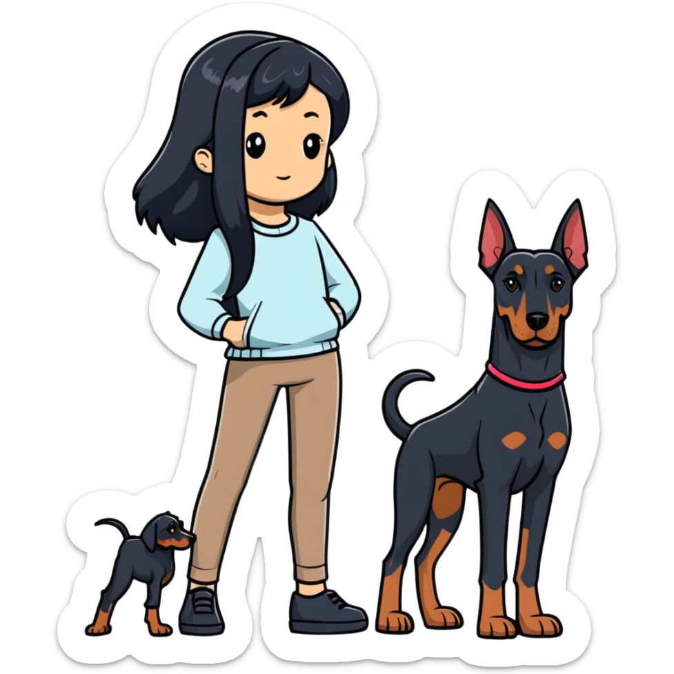 girl with long black hair and doberman dog sticker