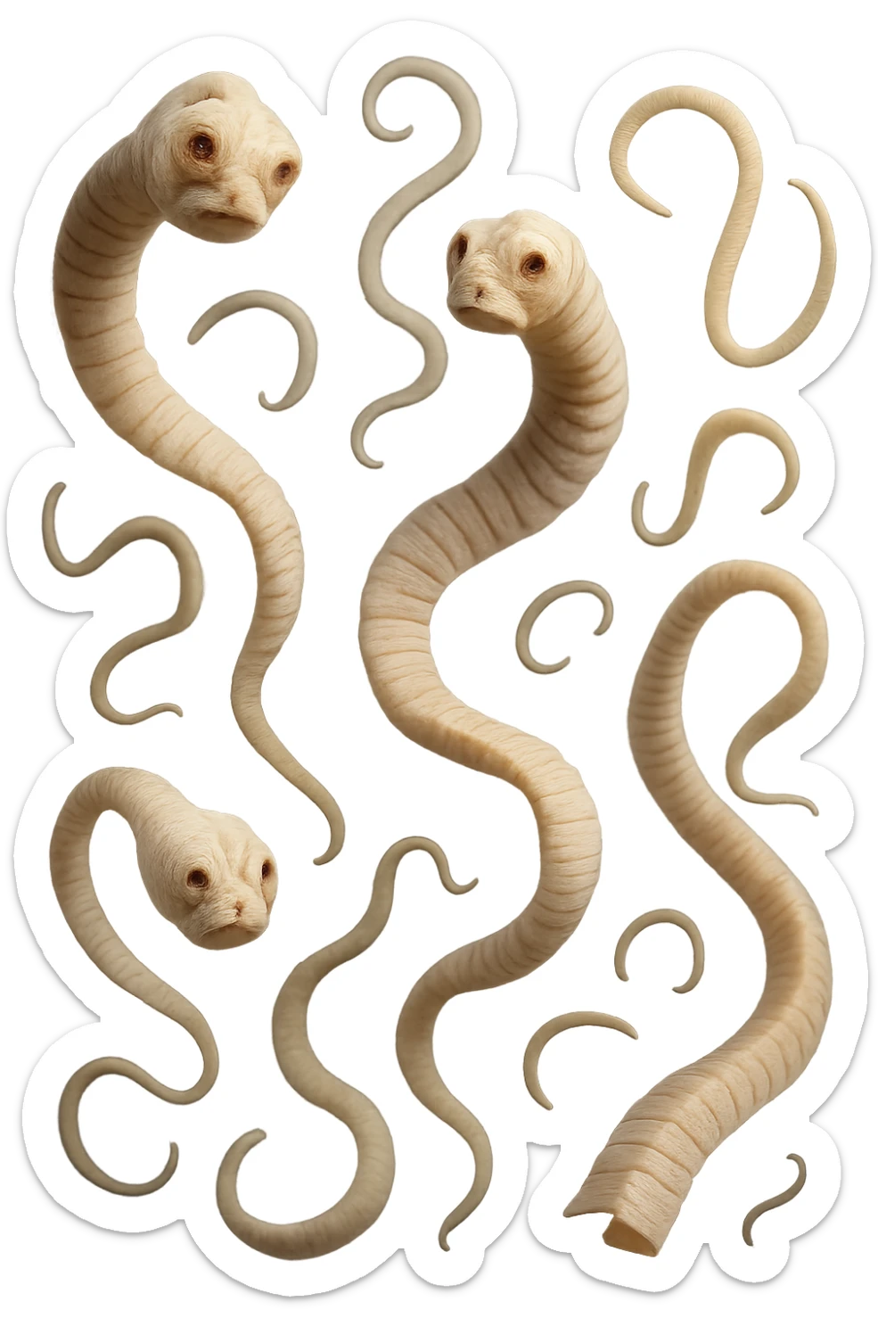 PARASSITI COME LA TENIA FLUTTUANO IN ARIA, iperrealistico 4k sticker