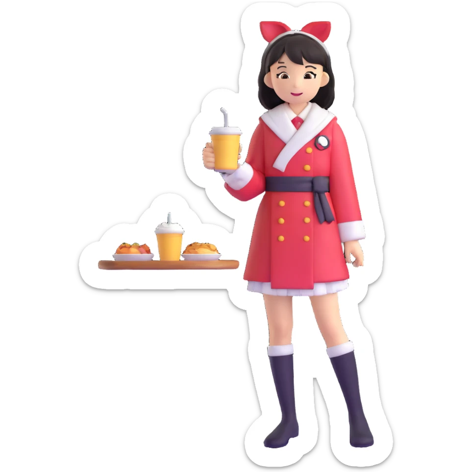 Japanese female high school student in cafe cosplay costume at cultural festival sticker