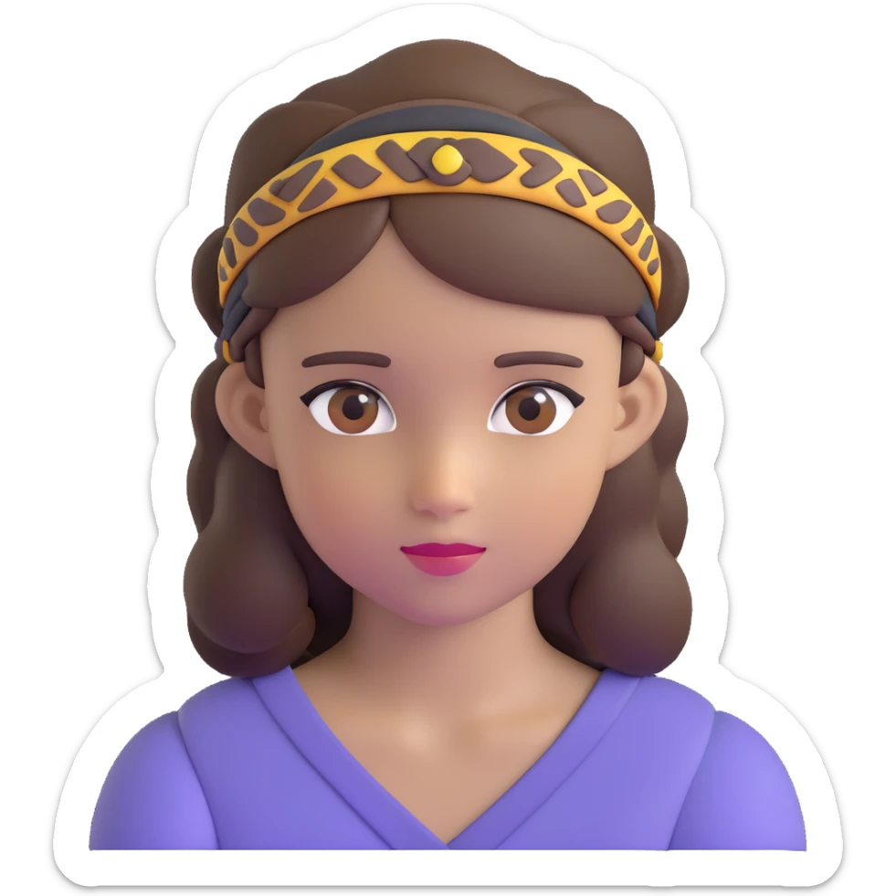 girl with brown eyes, brown hair, wearing a headband sticker