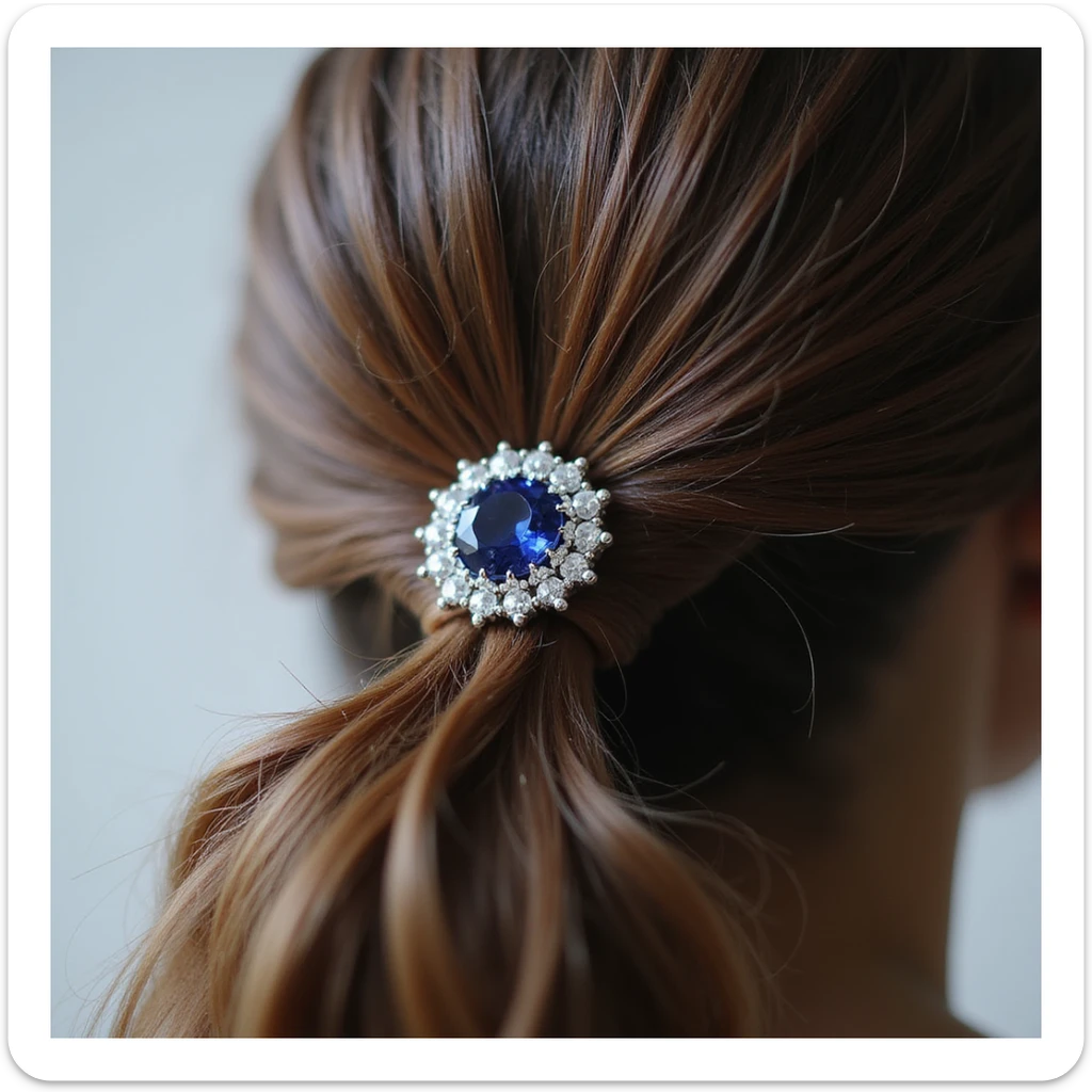 realistic hairclip with sapphire gemstone, photorealistic style, detailed, high resolution sticker