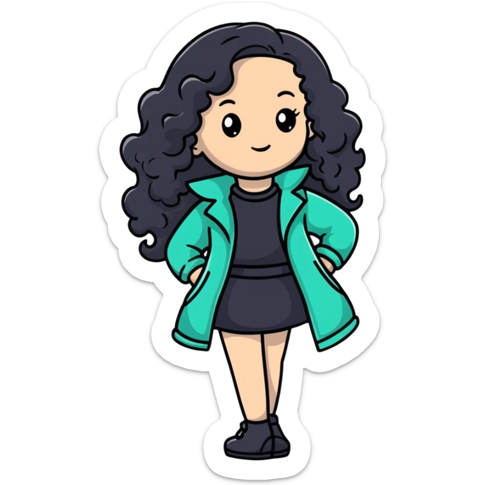 Stylish girl with long curly hair in fashionable outfit sticker