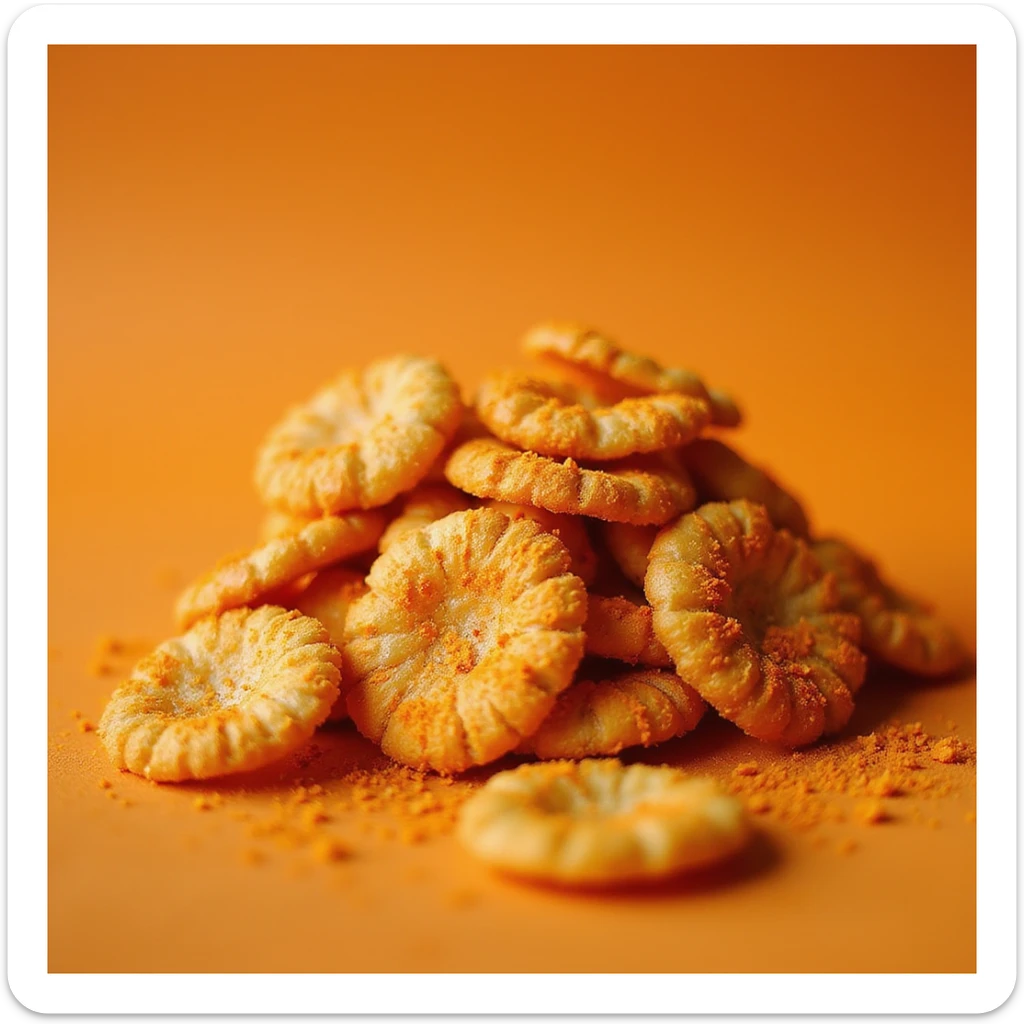 a pile of photorealistic Cheetos snacks, showing their signature orange dust sticker