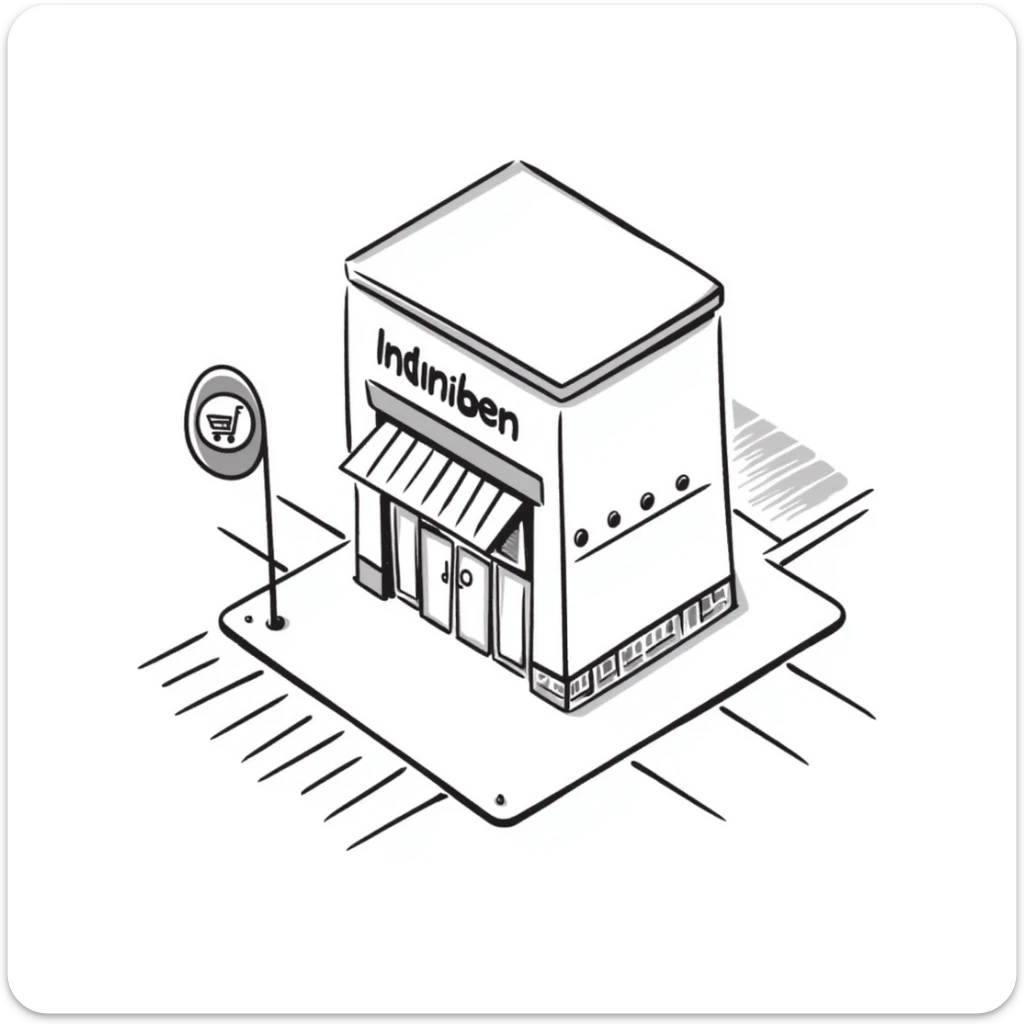 Isometric supermarket building with glass entrance, shopping cart return areas, and parking spaces sticker