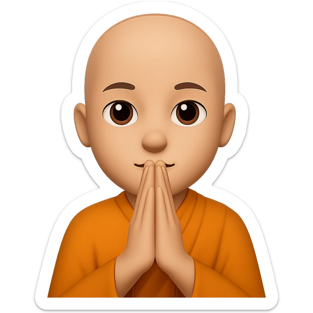 Combine the face of a monk and praying hands into one emoji, with the monk's face and hands folded in front, in the style of emoji style. Remove the background. sticker