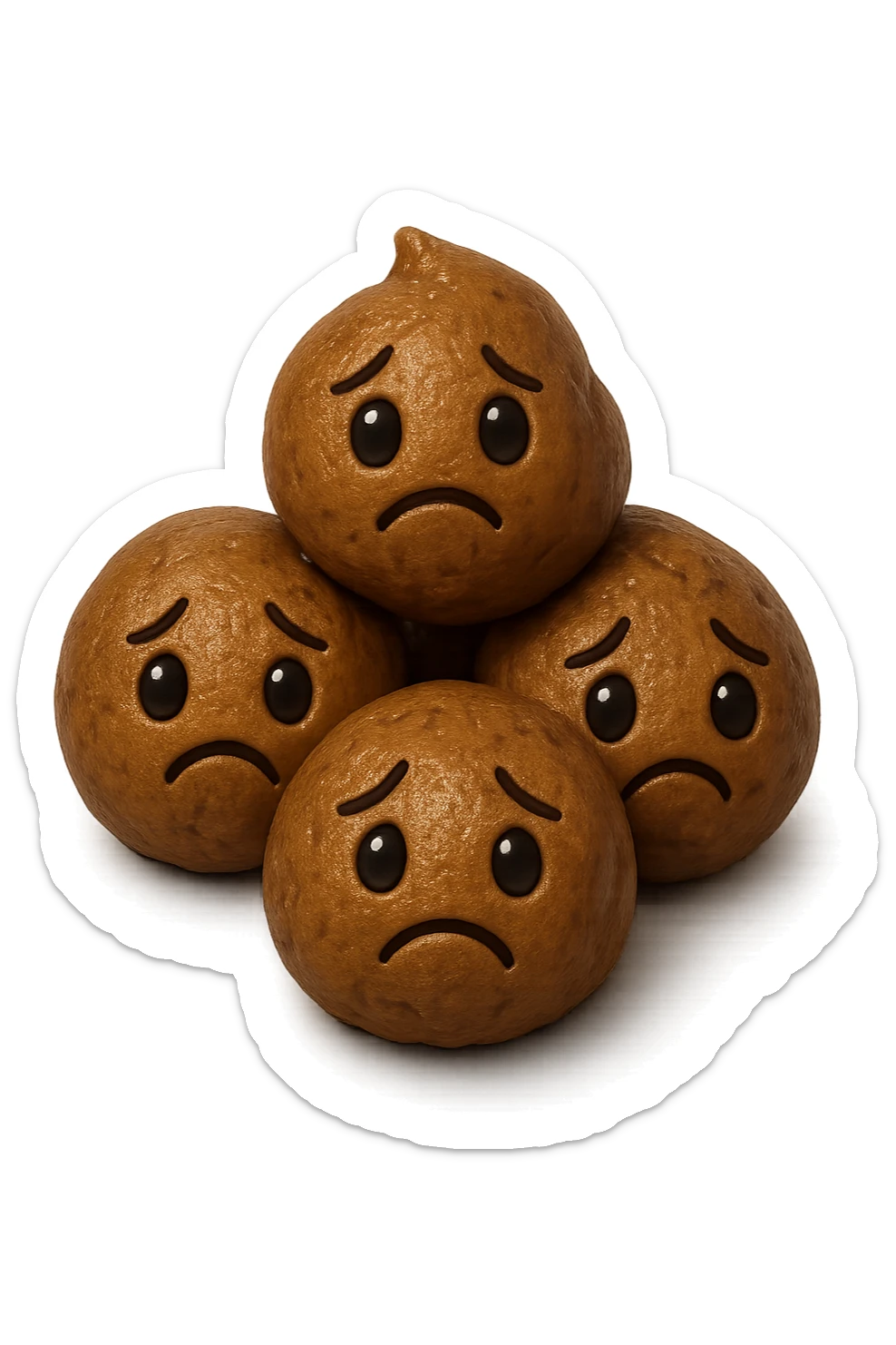 emoji stile iphone di una montagnetta di feci umane realistiche a palline tristi, iperrealistico 4k sticker