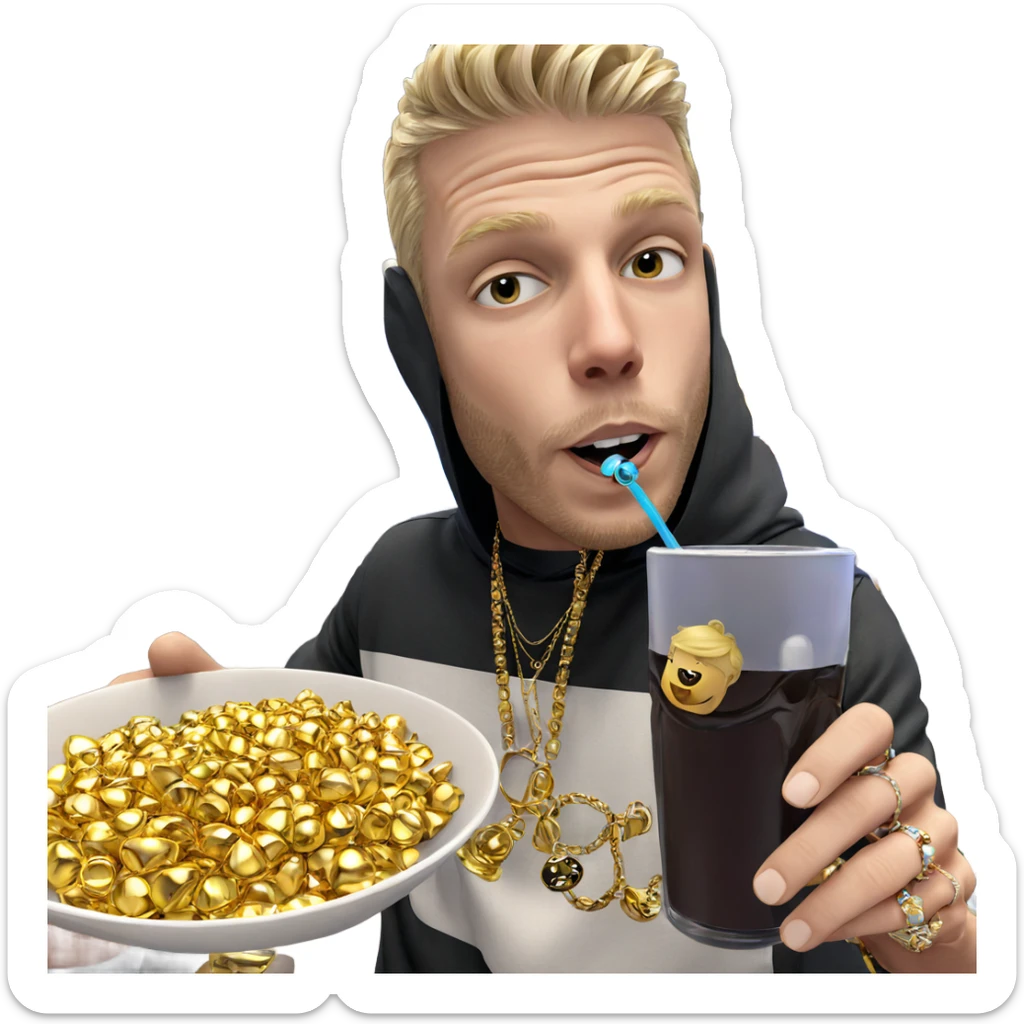 blonde boy with jewelry drink sticker