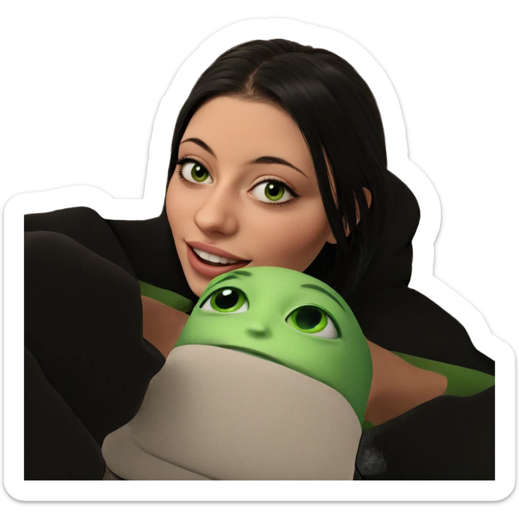 smiling girl with green skin sticker