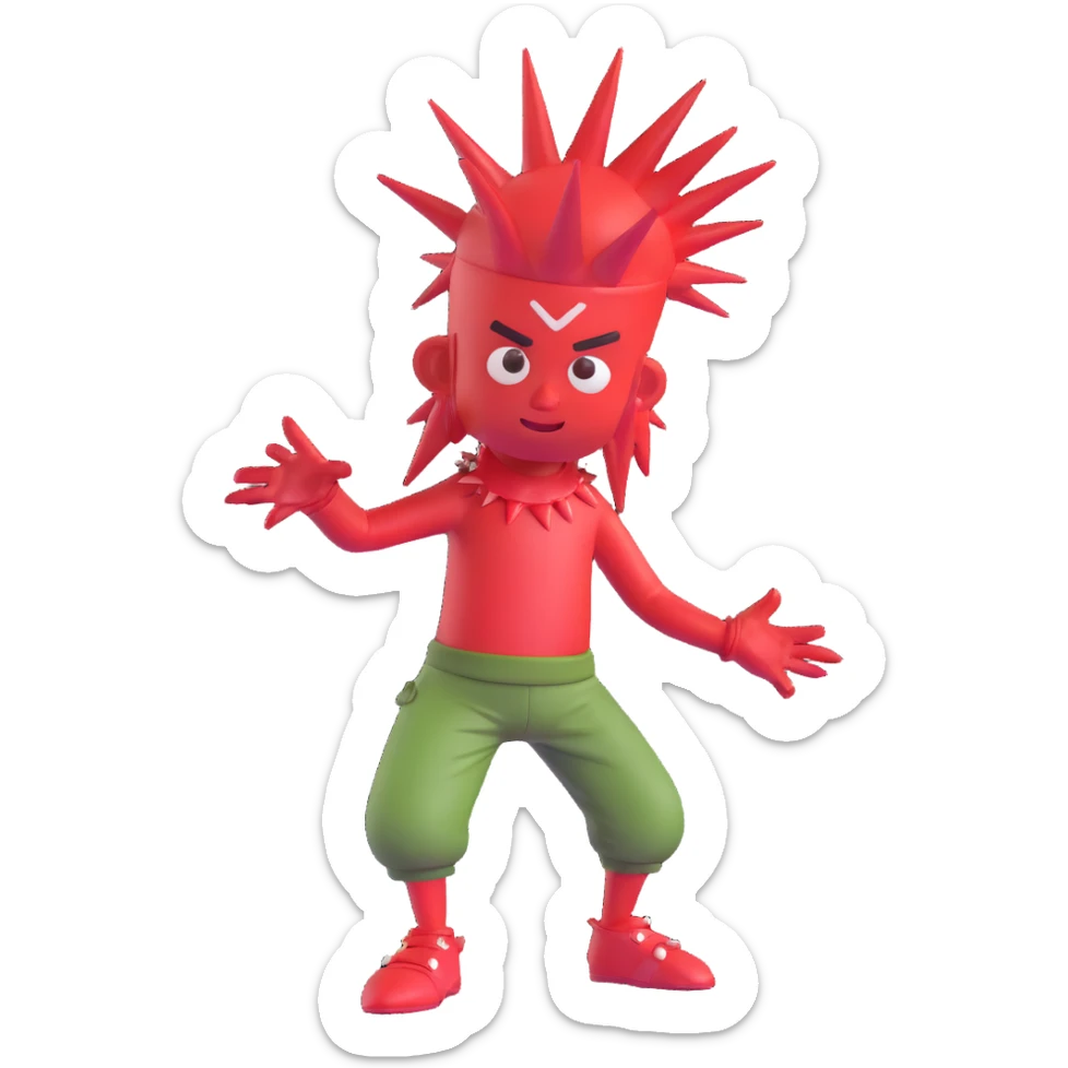 Sprunki character with red skin, wearing spikes on his head, in a fun and expressive pose sticker