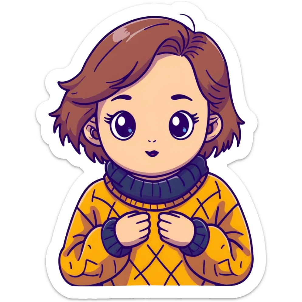 girl with clear skin, bright eyes, healthy hair, kawaii style, oversized sweater, cute accessories, big eyes, playful expression sticker