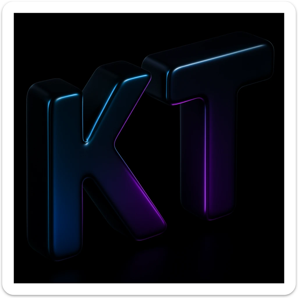 the letters KT with a fancy colorful gradient for the color with blue and purple in the style of 3d-black sticker
