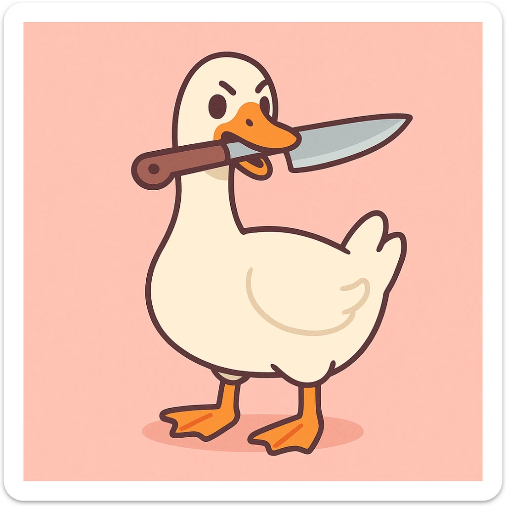 a goose with a knife in its mouth, pastel toon cartoon style sticker