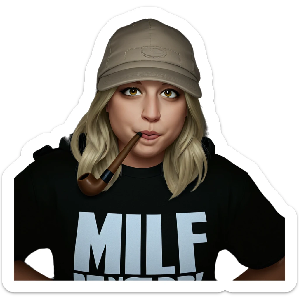 blonde in hat with pipe sticker