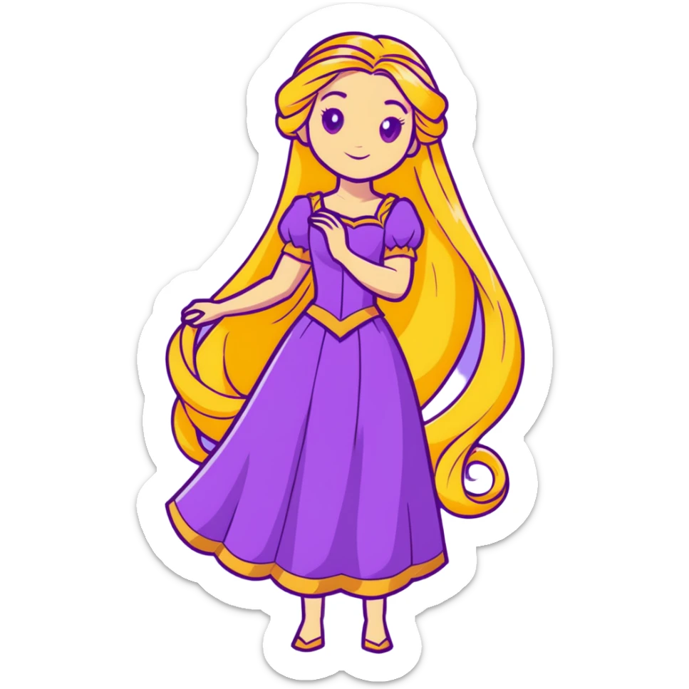 Disney Princess Rapunzel with extremely long golden blonde hair and purple dress sticker