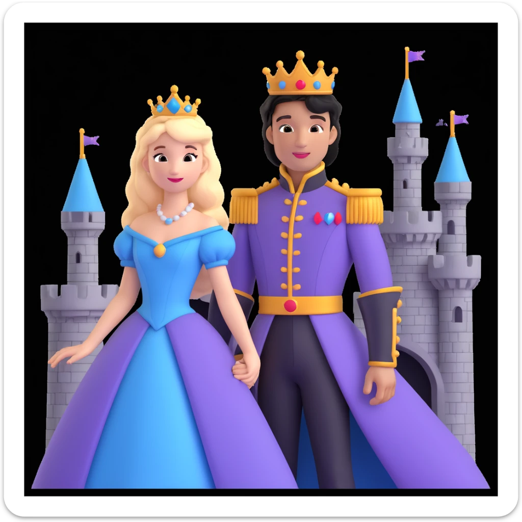 prince and princess disny dress close up photo in castle sticker