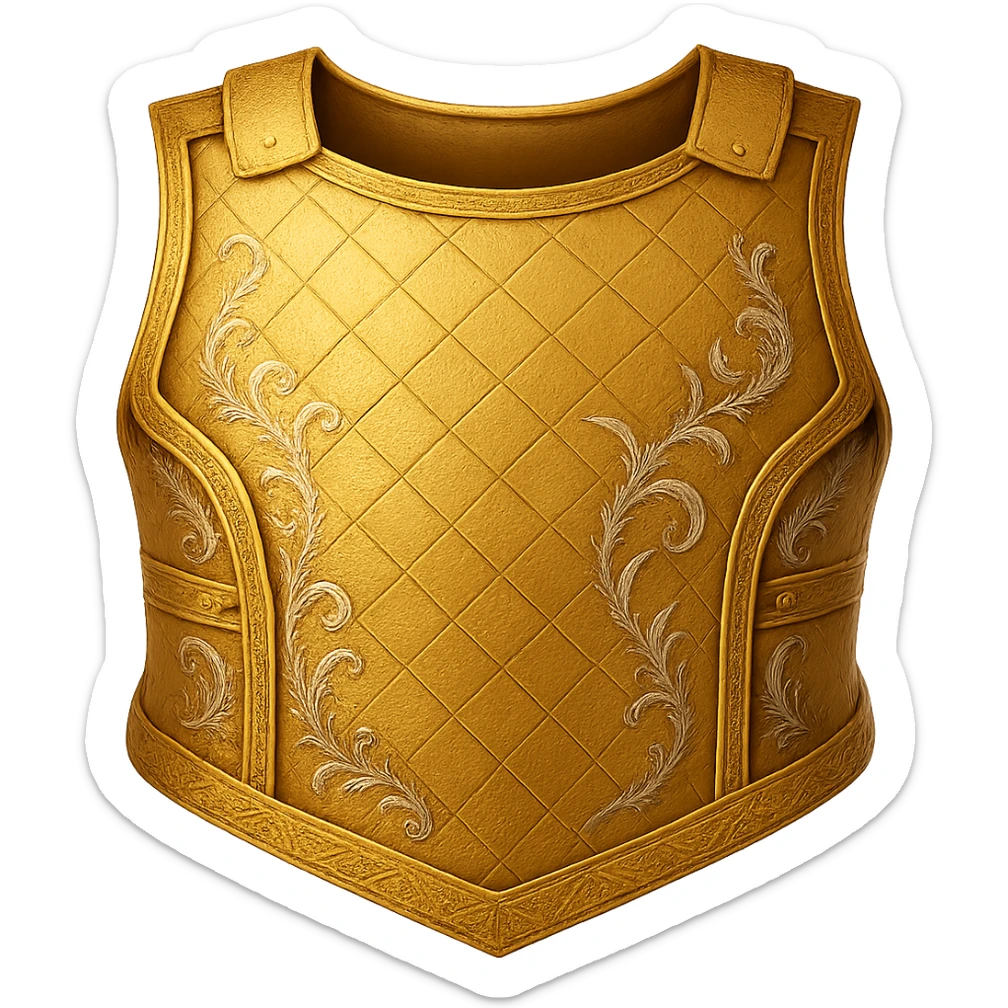 Recolor this armor to a plated gold color with ornate engravings inlaid with silver. The gold should be rich and metallic, and the engravings should have a bright, reflective silver finish. Keep the exact shape and proportions of the original armor. Transparent background. The original style is armor illustration. sticker