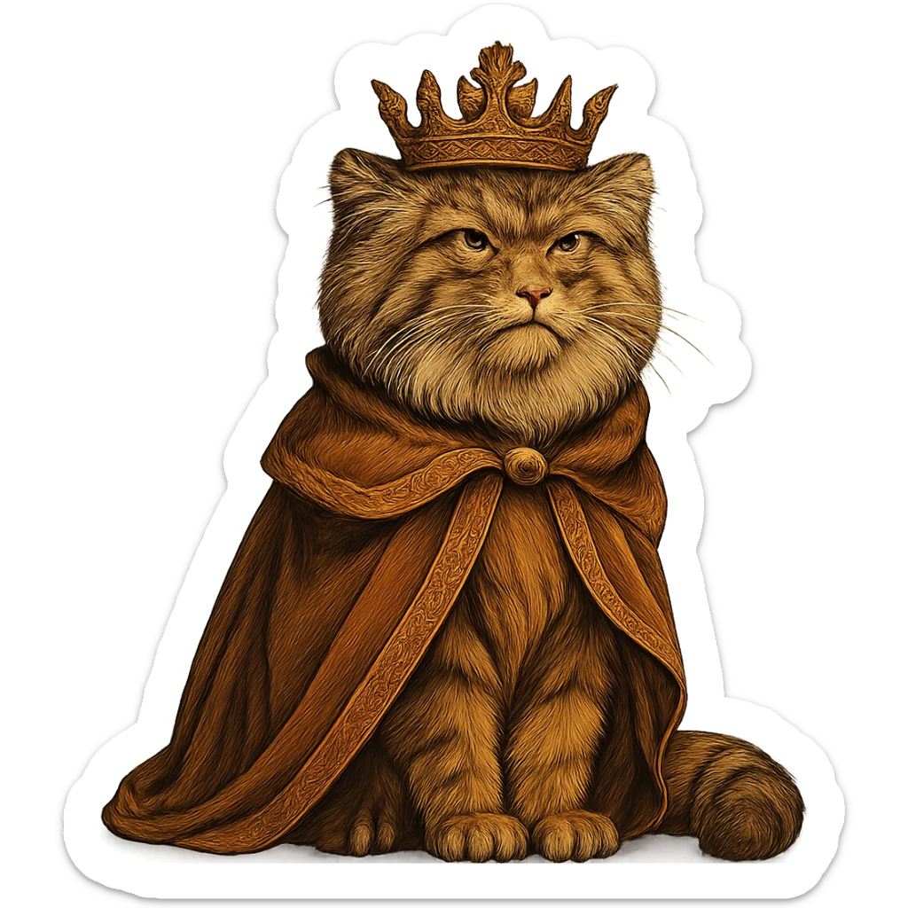 A royal Pallas's cat (Manul) in brown-orange colors, majestic and regal sticker